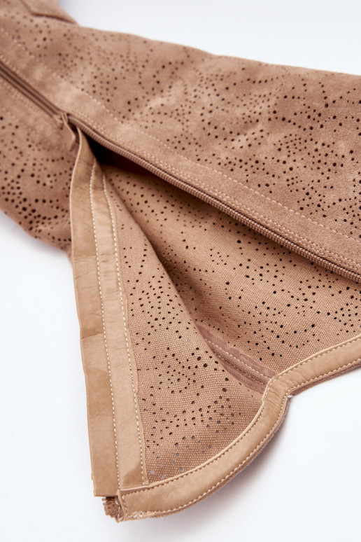 Women's openwork long boots beige... Women's openwork long boots beige...