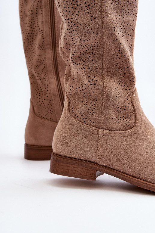 Women's openwork long boots beige... Women's openwork long boots beige...