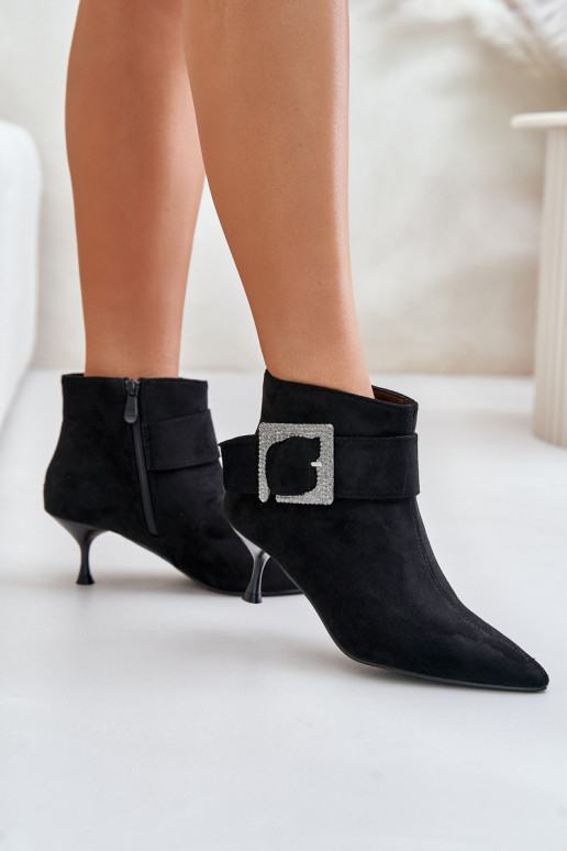 Womens Stiletto Boots With Decorative Buckle Black Nirilis