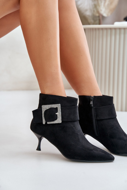 Womens Stiletto Boots With Decorative Buckle Black Nirilis