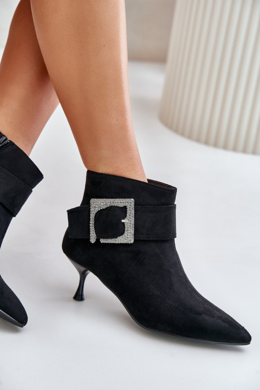 Womens Stiletto Boots With Decorative Buckle Black Nirilis