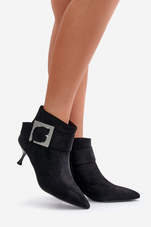 Womens Stiletto Boots With Decorative Buckle Black Nirilis