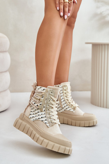 High Women's Sneakers On A Massive Platform Light Beige Kernia 2