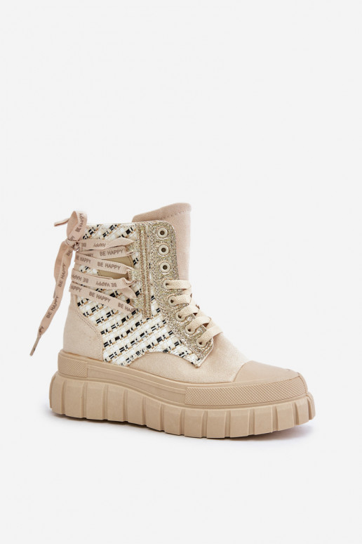 High Women's Sneakers On A Massive Platform Light Beige Kernia High Women's Sneakers On A Massive Platform Light Beige Kernia