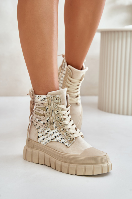 High Women's Sneakers On A Massive Platform Light Beige Kernia High Women's Sneakers On A Massive Platform Light Beige Kernia