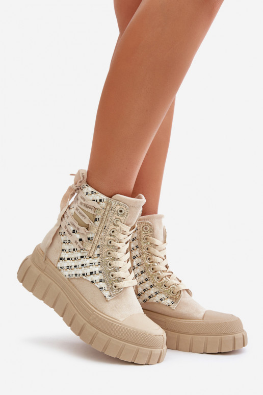 High Women's Sneakers On A Massive Platform Light Beige Kernia High Women's Sneakers On A Massive Platform Light Beige Kernia
