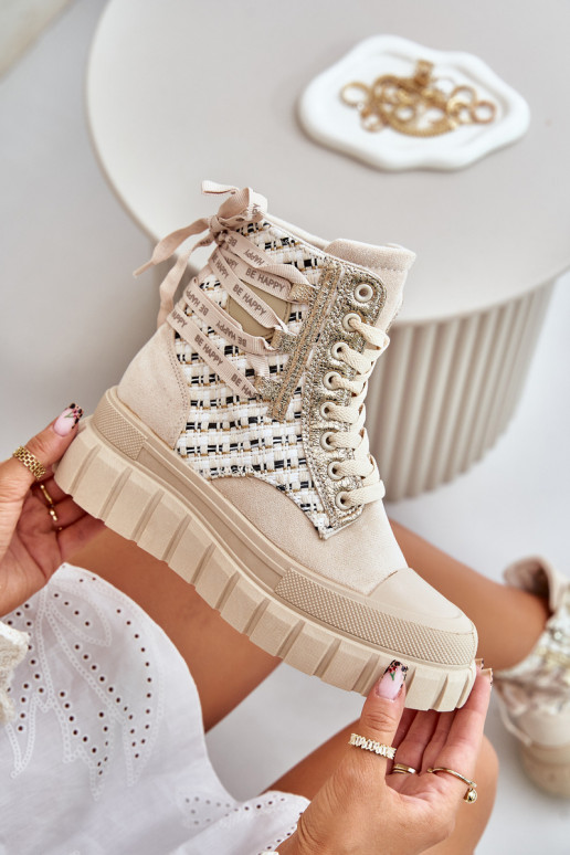 High Women's Sneakers On A Massive Platform Light Beige Kernia High Women's Sneakers On A Massive Platform Light Beige Kernia