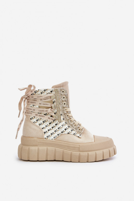 High Women's Sneakers On A Massive Platform Light Beige Kernia High Women's Sneakers On A Massive Platform Light Beige Kernia
