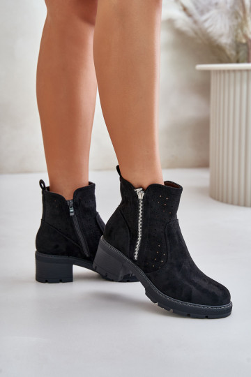 Women's Boots With Perforated Pattern On Heel Black Oviria 2