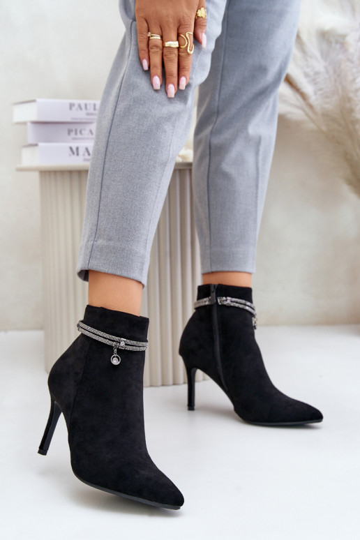 High Heel Boots With Decorative Strap Eco Suede Vinceza 16469 Black High Heel Boots With Decorative Strap Eco Suede Vinceza 16469 Black