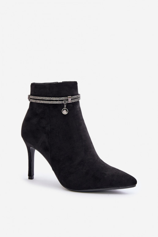 High Heel Boots With Decorative Strap Eco Suede Vinceza 16469 Black High Heel Boots With Decorative Strap Eco Suede Vinceza 16469 Black