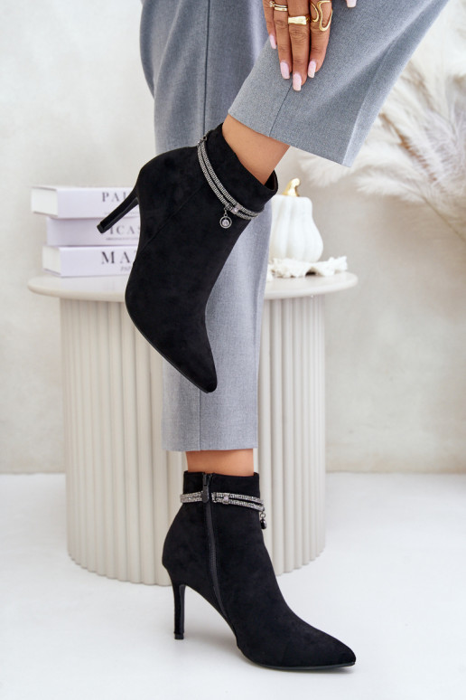 High Heel Boots With Decorative Strap Eco Suede Vinceza 16469 Black High Heel Boots With Decorative Strap Eco Suede Vinceza 16469 Black