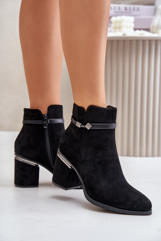 Insulated Women's Heeled Boots with Decorative Strap Black Vinceza 16446 Insulated Women's Heeled Boots with Decorative Strap Black Vinceza 16446