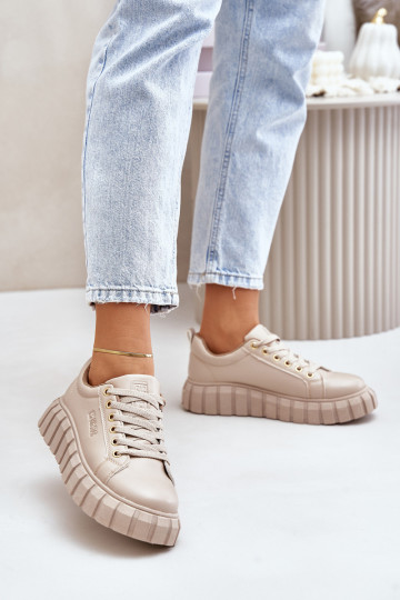 Ocieplane Sneakersy Damskie Big Star MM274618 Beżowe 2
