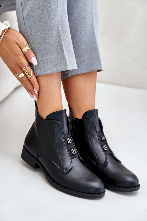 Insulated Women's Boots on Flat Heel Made of Eco Leather Black S.Barski HY42-716 Insulated Women's Boots on Flat Heel Made of Eco Leather Black S.Barski HY42-716