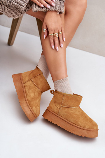 Low snow boots Women with platform warmed with fur inside brown color Saldren