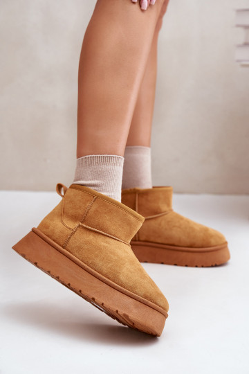 Low snow boots Women with platform warmed with fur inside brown color Saldren 2