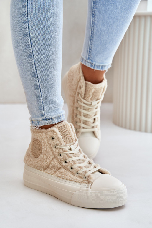 Insulated Women's Sneakers With Sheepskin Type Big Star OO274A444 Beige Insulated Women's Sneakers With Sheepskin Type Big Star OO274A444 Beige