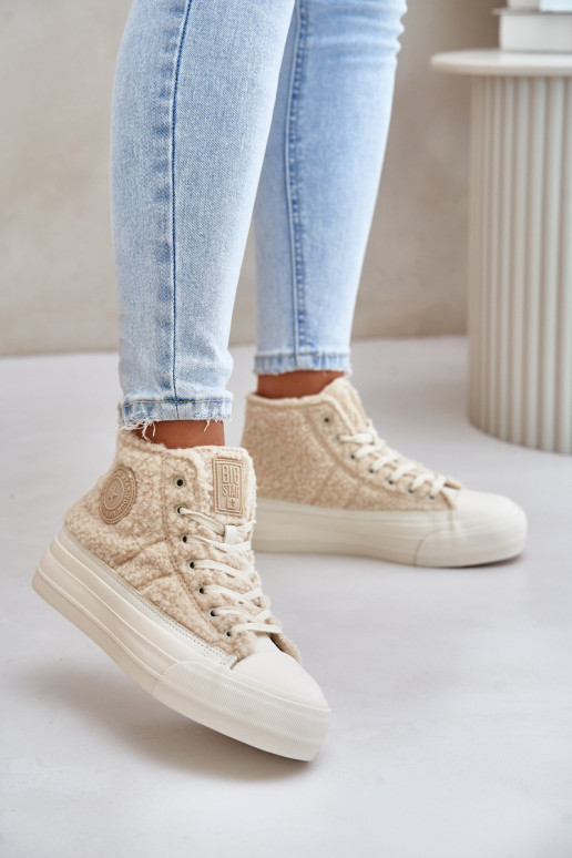 Insulated Women's Sneakers With Sheepskin Type Big Star OO274A444 Beige Insulated Women's Sneakers With Sheepskin Type Big Star OO274A444 Beige