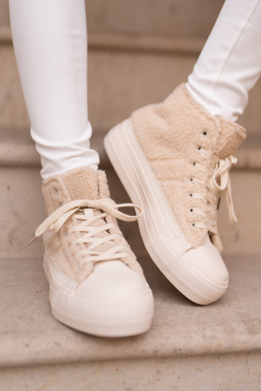 Insulated Women's Sneakers With Sheepskin Type Big Star OO274A444 Beige Insulated Women's Sneakers With Sheepskin Type Big Star OO274A444 Beige