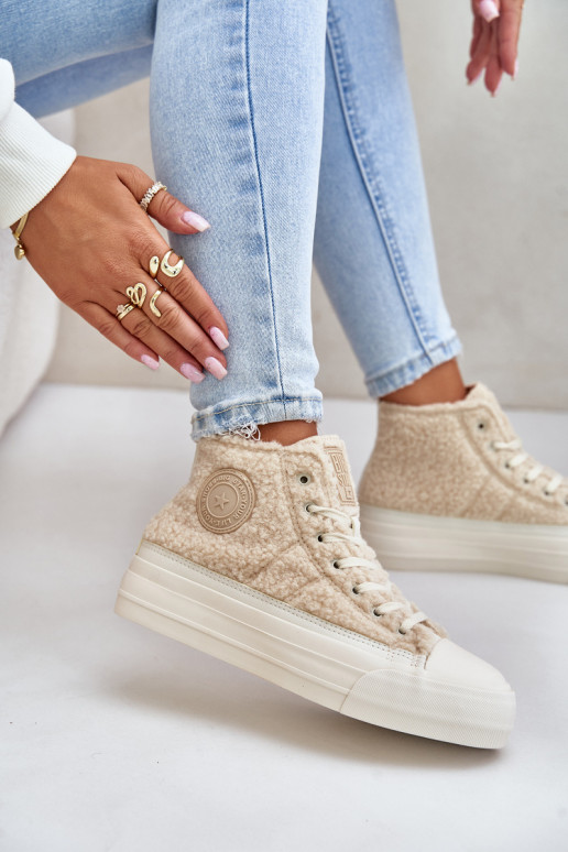 Insulated Women's Sneakers With Sheepskin Type Big Star OO274A444 Beige Insulated Women's Sneakers With Sheepskin Type Big Star OO274A444 Beige