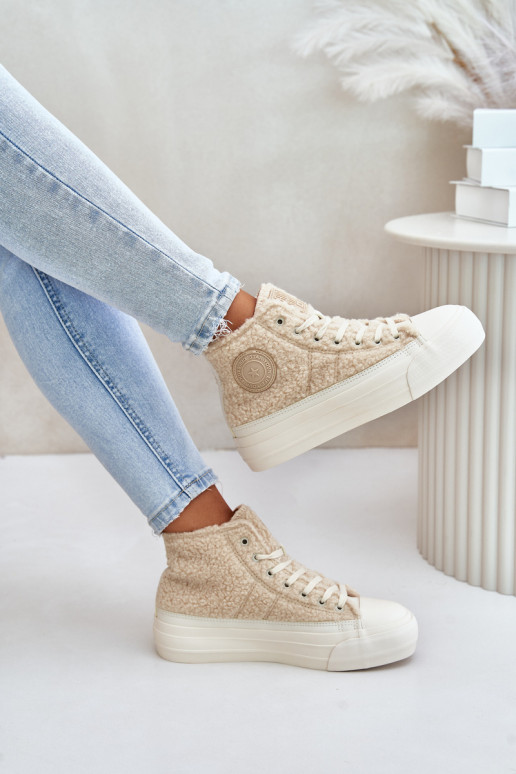 Insulated Women's Sneakers With Sheepskin Type Big Star OO274A444 Beige Insulated Women's Sneakers With Sheepskin Type Big Star OO274A444 Beige
