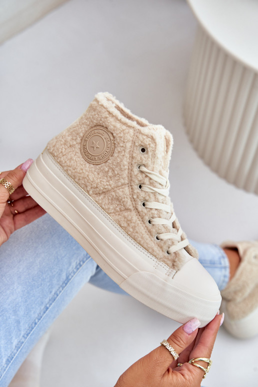 Insulated Women's Sneakers With Sheepskin Type Big Star OO274A444 Beige Insulated Women's Sneakers With Sheepskin Type Big Star OO274A444 Beige