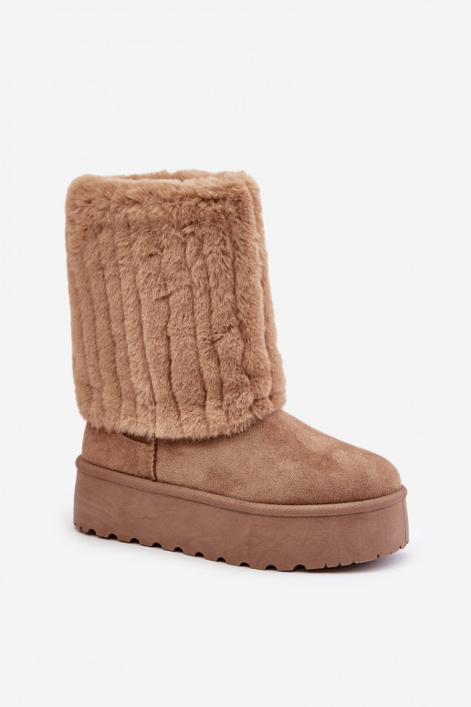 Platform Snow Boots With Rolled Shaft Beige Lisonea