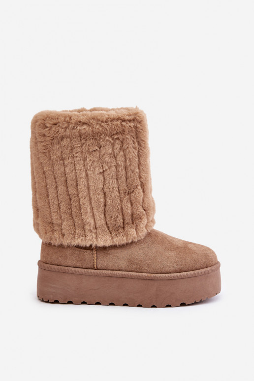 Platform Snow Boots With Rolled Shaft Beige Lisonea