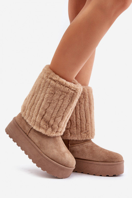 Platform Snow Boots With Rolled Shaft Beige Lisonea