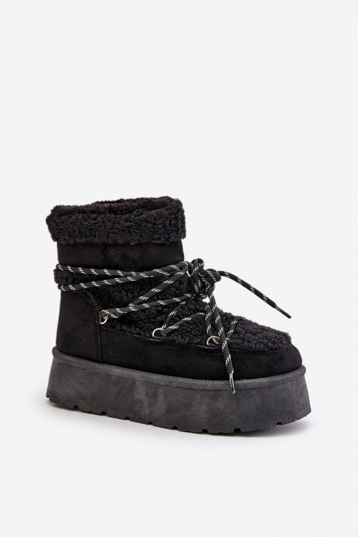 Snow boots on platform with lacing black Izathiel Snow boots on platform with lacing black Izathiel