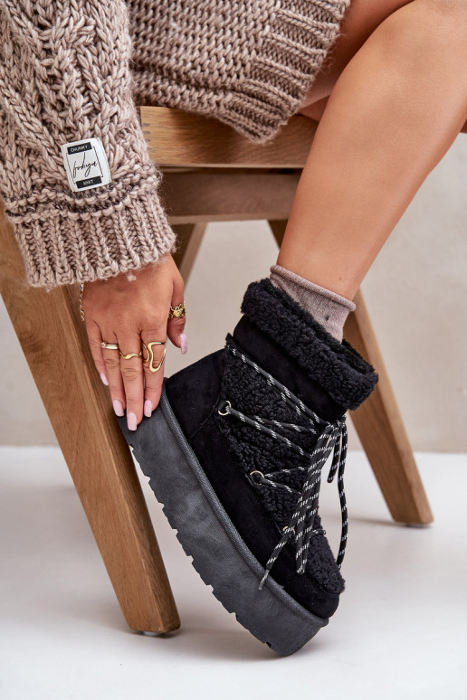 Snow boots on platform with lacing black Izathiel Snow boots on platform with lacing black Izathiel