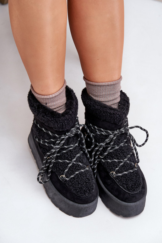 Snow boots on platform with lacing black Izathiel Snow boots on platform with lacing black Izathiel