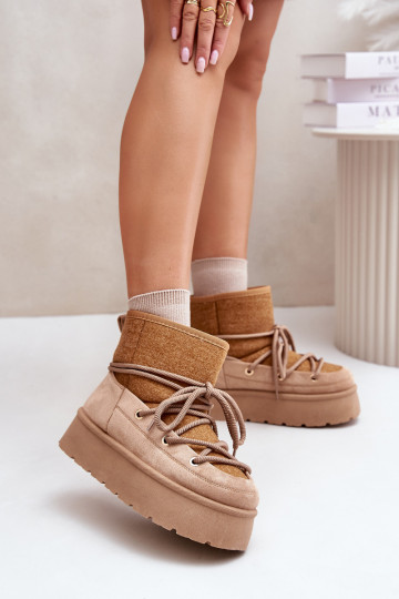 Snow boots with stylish details with platform in brown 2