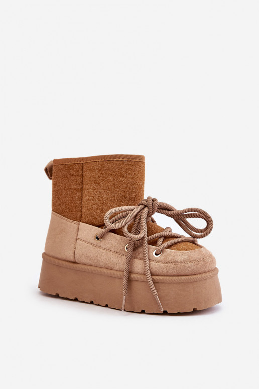 Snow Boots With Lacing On Platform Brown Mavora