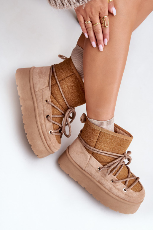 Śniegowce Z Wiązaniem Na Platformie Brązowe Mavora