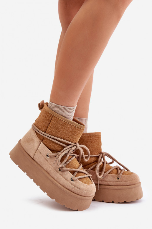 Śniegowce Z Wiązaniem Na Platformie Brązowe Mavora