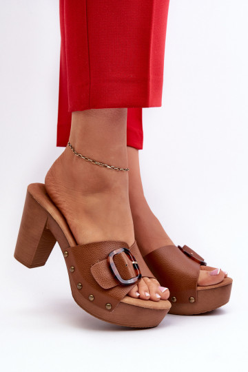 Women's mules with stiletto heel and buckle brown Betinna 2