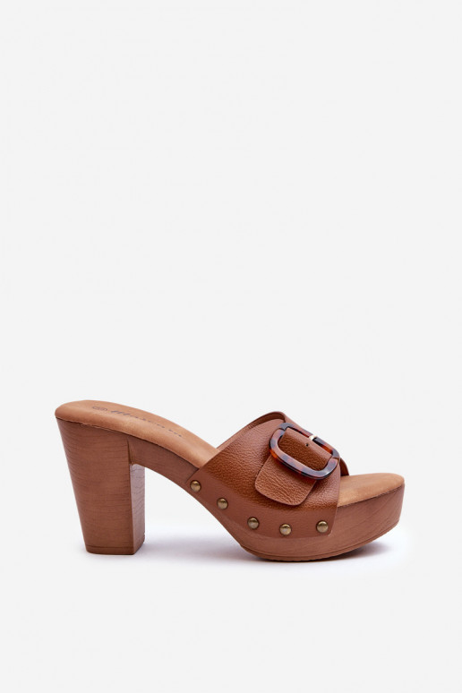 Women's mules with stiletto heel and buckle brown Betinna