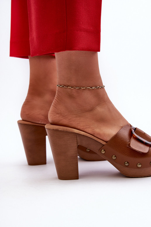Women's mules with stiletto heel and buckle brown Betinna