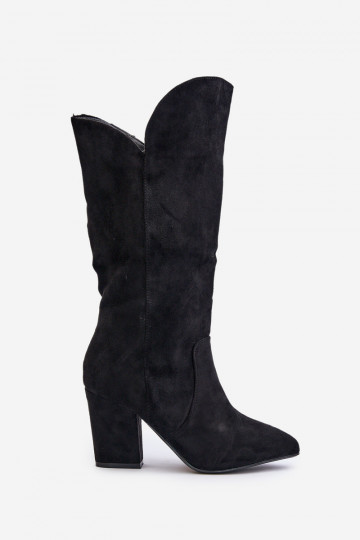 Knee High Heeled Boots Made Of Eco Suede Black Clorira 2