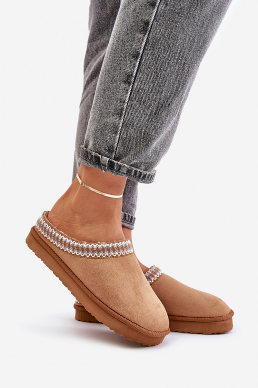 Wygodne Obuwie Domowe Kapcie Z Haftem Damskie Inblu FX000021 Camel