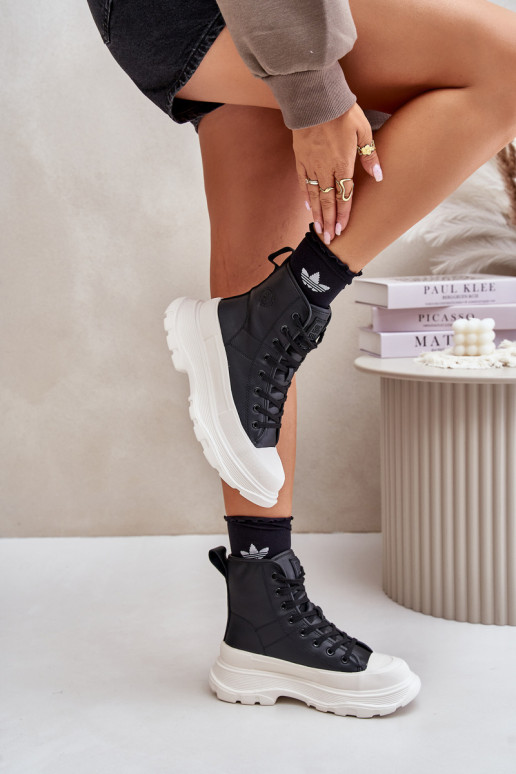 Leather Insulated Sneakers On Massive Platform Big Star OO274A599 Black Leather Insulated Sneakers On Massive Platform Big Star OO274A599 Black