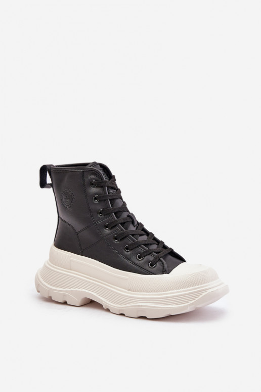 Leather Insulated Sneakers On Massive Platform Big Star OO274A599 Black Leather Insulated Sneakers On Massive Platform Big Star OO274A599 Black