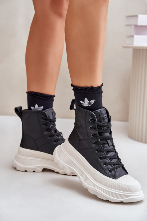 Leather Insulated Sneakers On Massive Platform Big Star OO274A599 Black Leather Insulated Sneakers On Massive Platform Big Star OO274A599 Black