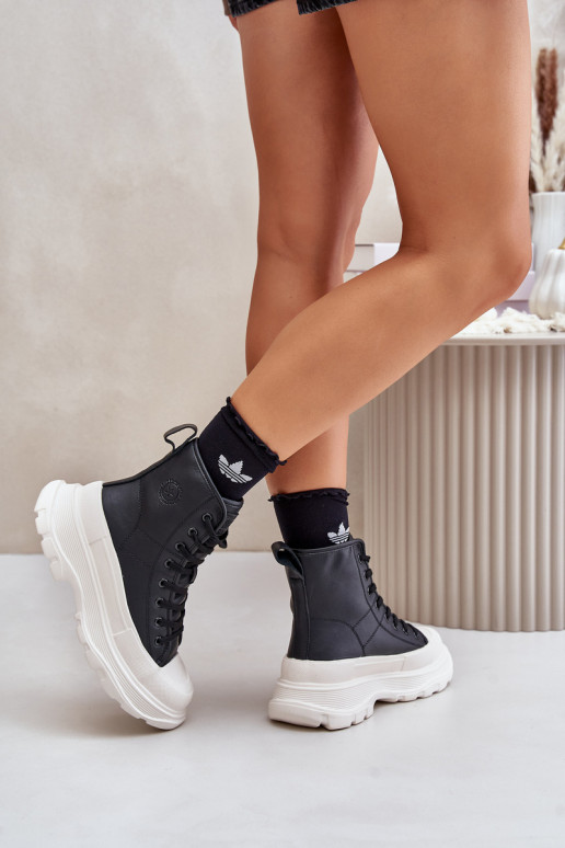 Leather Insulated Sneakers On Massive Platform Big Star OO274A599 Black Leather Insulated Sneakers On Massive Platform Big Star OO274A599 Black