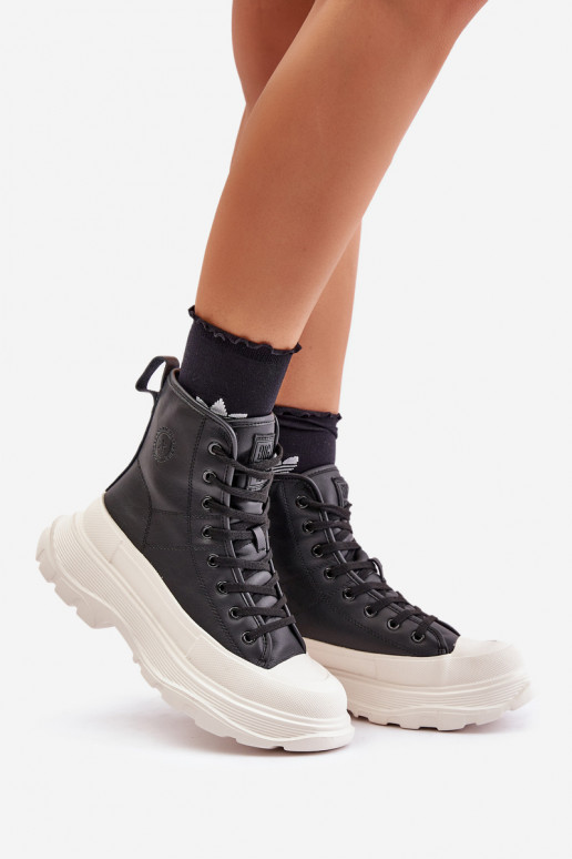 Leather Insulated Sneakers On Massive Platform Big Star OO274A599 Black Leather Insulated Sneakers On Massive Platform Big Star OO274A599 Black