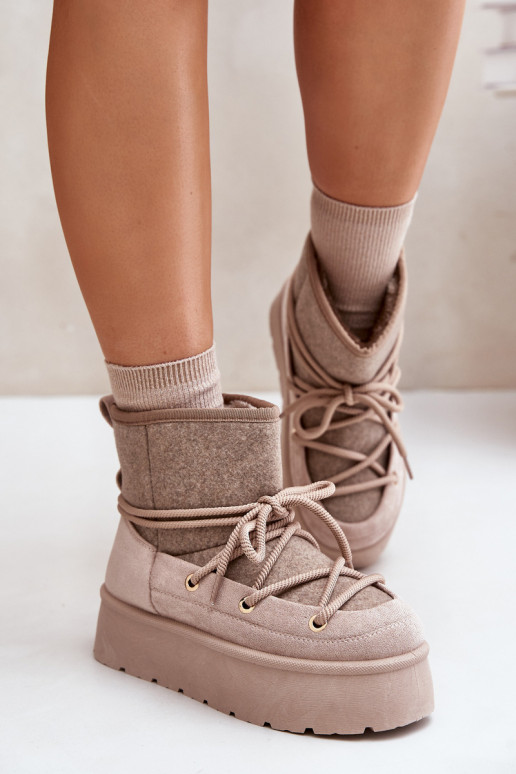 Snow Boots With Lacing On Platform Beige Mavora Snow Boots With Lacing On Platform Beige Mavora