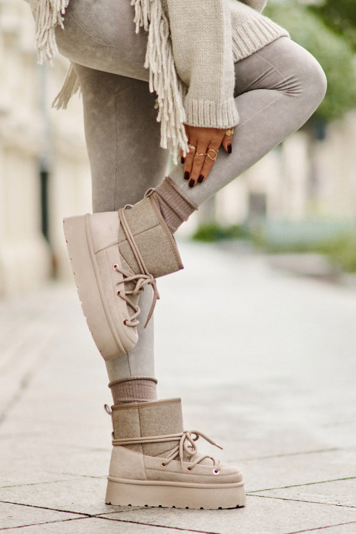 Snow Boots With Lacing On Platform Beige Mavora Snow Boots With Lacing On Platform Beige Mavora