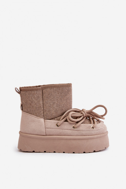 Snow Boots With Lacing On Platform Beige Mavora Snow Boots With Lacing On Platform Beige Mavora